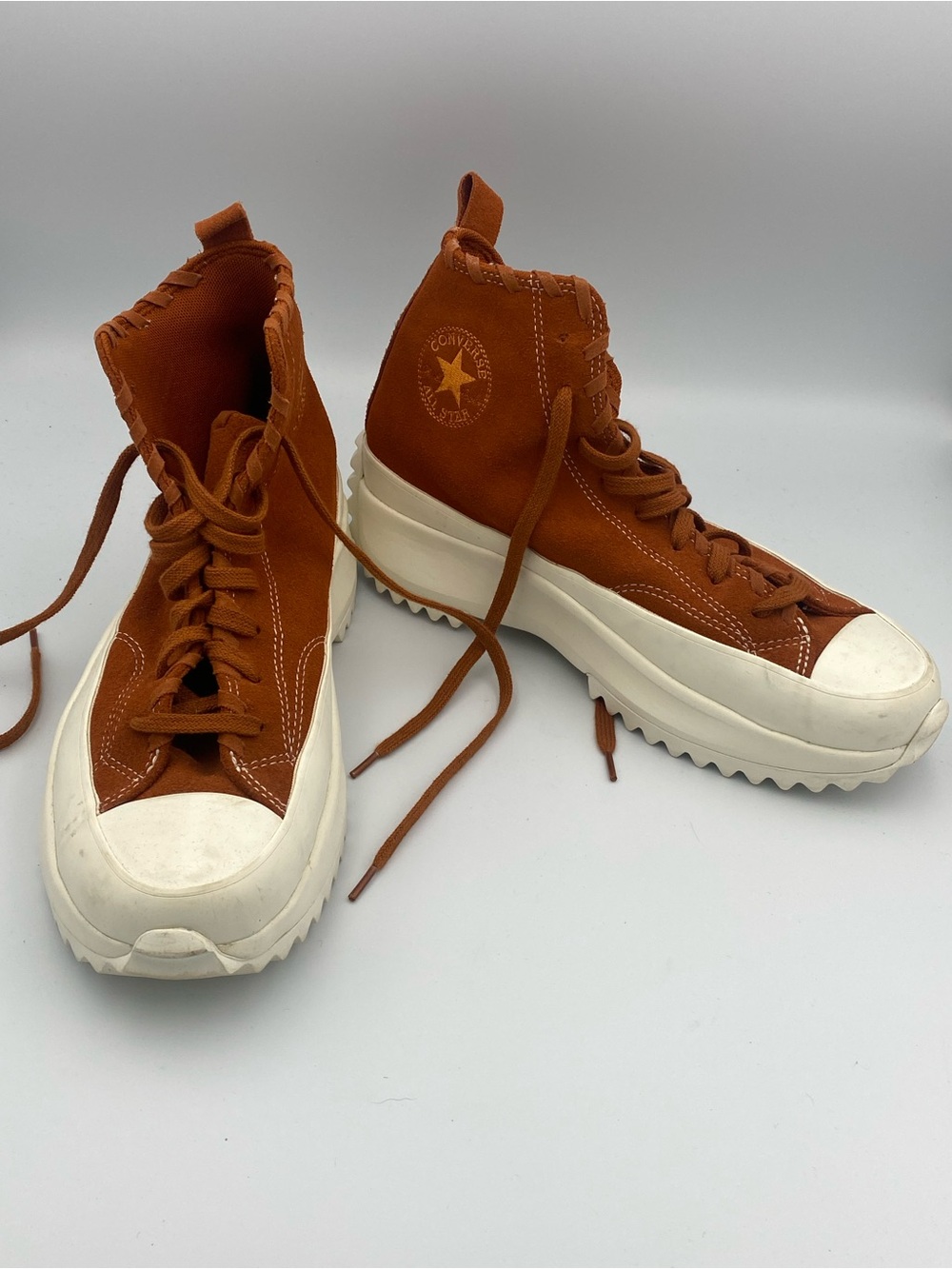 Converse High Top Platform Sneakers - Rust Orange & White